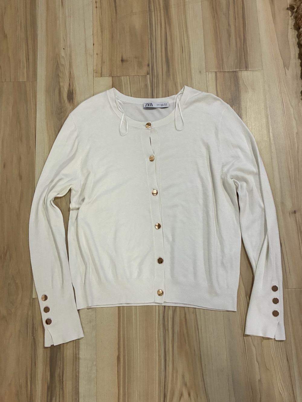 Zara Cream Button-Front Long Sleeve Cardigan with Gold Buttons